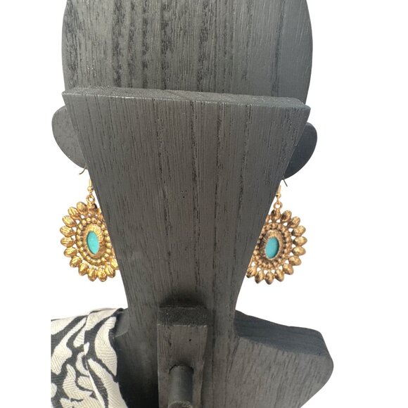 2/$24 Glamourous Vintage Turquoise & Gold Boho Statement Earrings - Picture 8 of 9